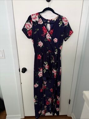 miami Navy Maxi Dress with Pink Floral Print